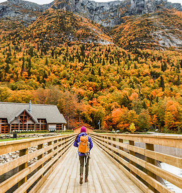 randonnée au canada en automne, pont en bois