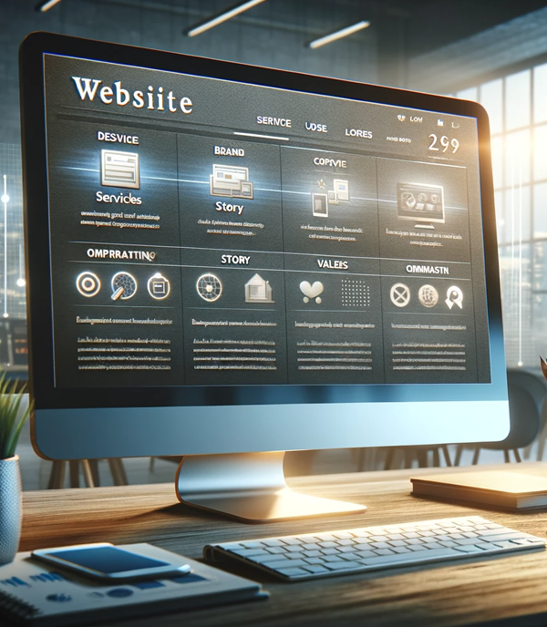 Un site web professionnel moderne sur un écran d'ordinateur, montrant un design attrayant et une navigation intuitive, essentiel pour améliorer l'image de marque et optimisé pour le SEO.