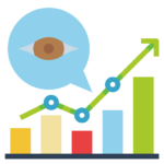 Graphique illustrant la croissance de la visibilité, représentée par des barres de couleurs croissantes et une flèche ascendante avec une icône d'œil.